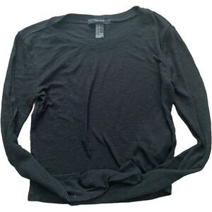 Forever 21 Crop Long Sleeve Tee Crop Black Ribbed Small
